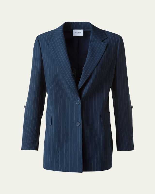 Pinstripe Cool Wool Crepe SIngle-Breasted Jacket